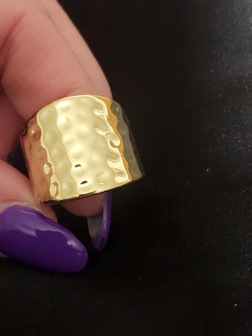 Cigar Band Gold Tone Wide Dome Ring with Textured Detail - Women Jewelry - Picture 6 of 6